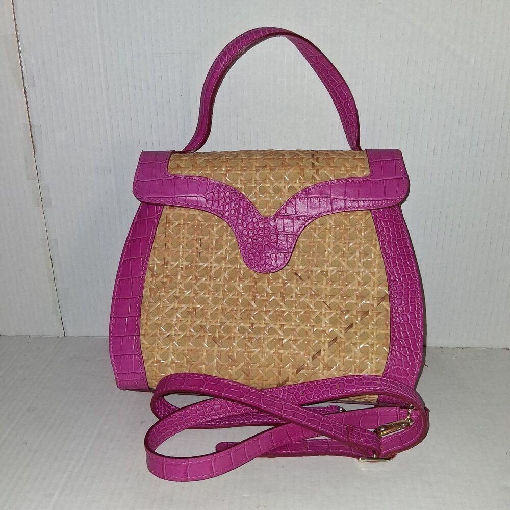 Maria Antonieta Pink Trim Woven Satchel with Detachable Strap
